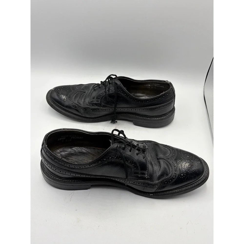 Vintage Dexter Black Leather Wingtip Dress Shoes Mens Size 10.5D USA Made